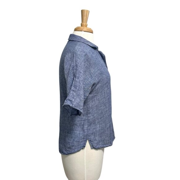 Garnet Hill 100% Linen Button Down Shirt Top Breathable Nautical Blue size 4 - Picture 3 of 6